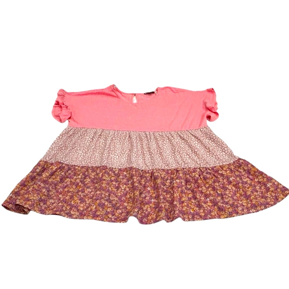 Floral Pink and Peach Women's Large Blouse